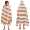 COTTON CRAFT Hooded Beach Towel – Oversized 39 x 68 Towel with Hood for Adults – 100% Ringspun Cotton Velour Terry Towel – 450 GSM – Super Soft Plush Absorbent Quick Dry Bath Wrap – Cabana Stripe Blue(Cabana Stripe – Linen)