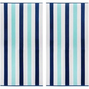 COTTON CRAFT Hooded Beach Towel – Oversized 39 x 68 Towel with Hood for Adults – 100% Ringspun Cotton Velour Terry Towel – 450 GSM – Super Soft Plush Absorbent Quick Dry Bath Wrap – Cabana Stripe Blue(Ocean Blue)