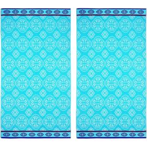 COTTON CRAFT Hooded Beach Towel – Oversized 39 x 68 Towel with Hood for Adults – 100% Ringspun Cotton Velour Terry Towel – 450 GSM – Super Soft Plush Absorbent Quick Dry Bath Wrap – Cabana Stripe Blue(Summer Trellis Pool Blue)