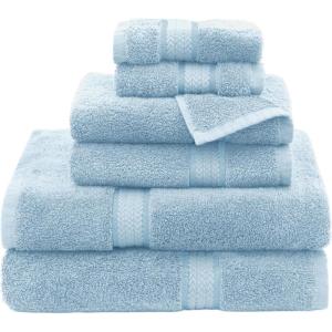 COTTON CRAFT Ultra Soft 6 Piece Towel Set – 2 Large Bath Towels, 2 Hand Towels, 2 Washcloths – Absorbent 580 GSM Quick Dry Everyday Luxury Hotel Bathroom Spa Gym Shower Pool Travel -100% Cotton – Teal(Light Blue)