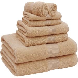 COTTON CRAFT Ultra Soft 6 Piece Towel Set – 2 Large Bath Towels, 2 Hand Towels, 2 Washcloths – Absorbent 580 GSM Quick Dry Everyday Luxury Hotel Bathroom Spa Gym Shower Pool Travel -100% Cotton – Teal(Beige)