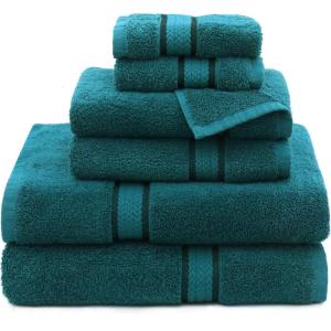 COTTON CRAFT Ultra Soft 6 Piece Towel Set – 2 Large Bath Towels, 2 Hand Towels, 2 Washcloths – Absorbent 580 GSM Quick Dry Everyday Luxury Hotel Bathroom Spa Gym Shower Pool Travel -100% Cotton – Teal(Teal)