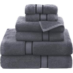 COTTON CRAFT Ultra Soft 6 Piece Towel Set – 2 Large Bath Towels, 2 Hand Towels, 2 Washcloths – Absorbent 580 GSM Quick Dry Everyday Luxury Hotel Bathroom Spa Gym Shower Pool Travel -100% Cotton – Teal(Charcoal)