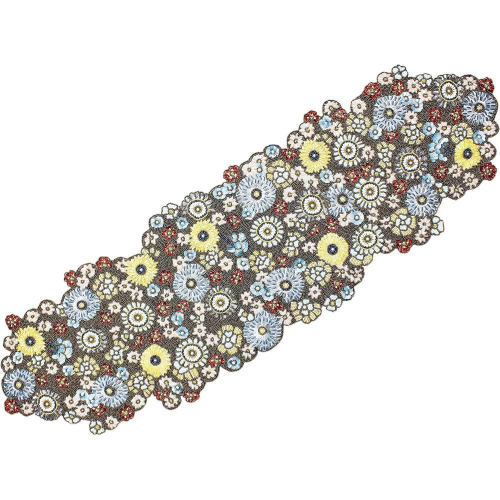 image:imageCOTTON CRAFT Floral Handmade Beaded Table Runner  Halloween Harvest Autumn Fall Thanksgiving Holiday Christmas Xmas Celebration Festive Party Tabletop Dcor Tablerunner  13x36  Multi