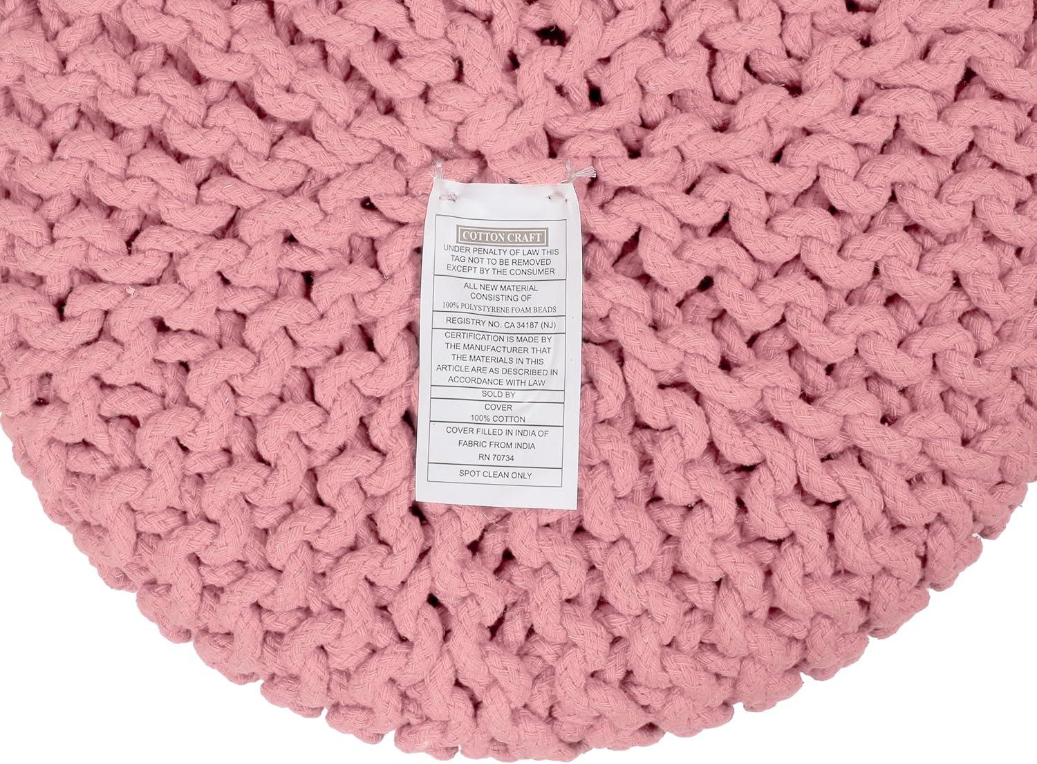 image:imageCOTTON CRAFT Round Pouf Hand Knitted Cotton Braid Cord Cable Dori Ottoman Foot Stool Floor Pouf Footrest Accent Seat Furniture Bean Bag Living Room Kids Nursery Dorm Dcor 20x14 Light BluePink Cylindrical