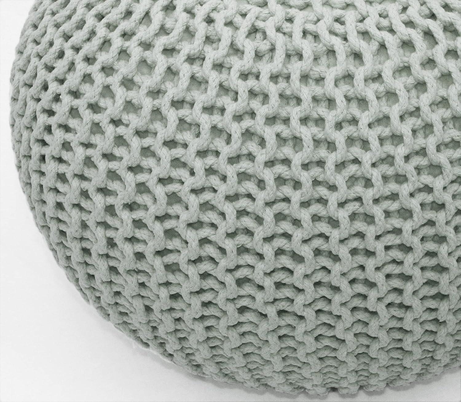image:imageCOTTON CRAFT Round Pouf Hand Knitted Cotton Braid Cord Cable Dori Ottoman Foot Stool Floor Pouf Footrest Accent Seat Furniture Bean Bag Living Room Kids Nursery Dorm Dcor 20x14 Light BlueAsh Grey Round