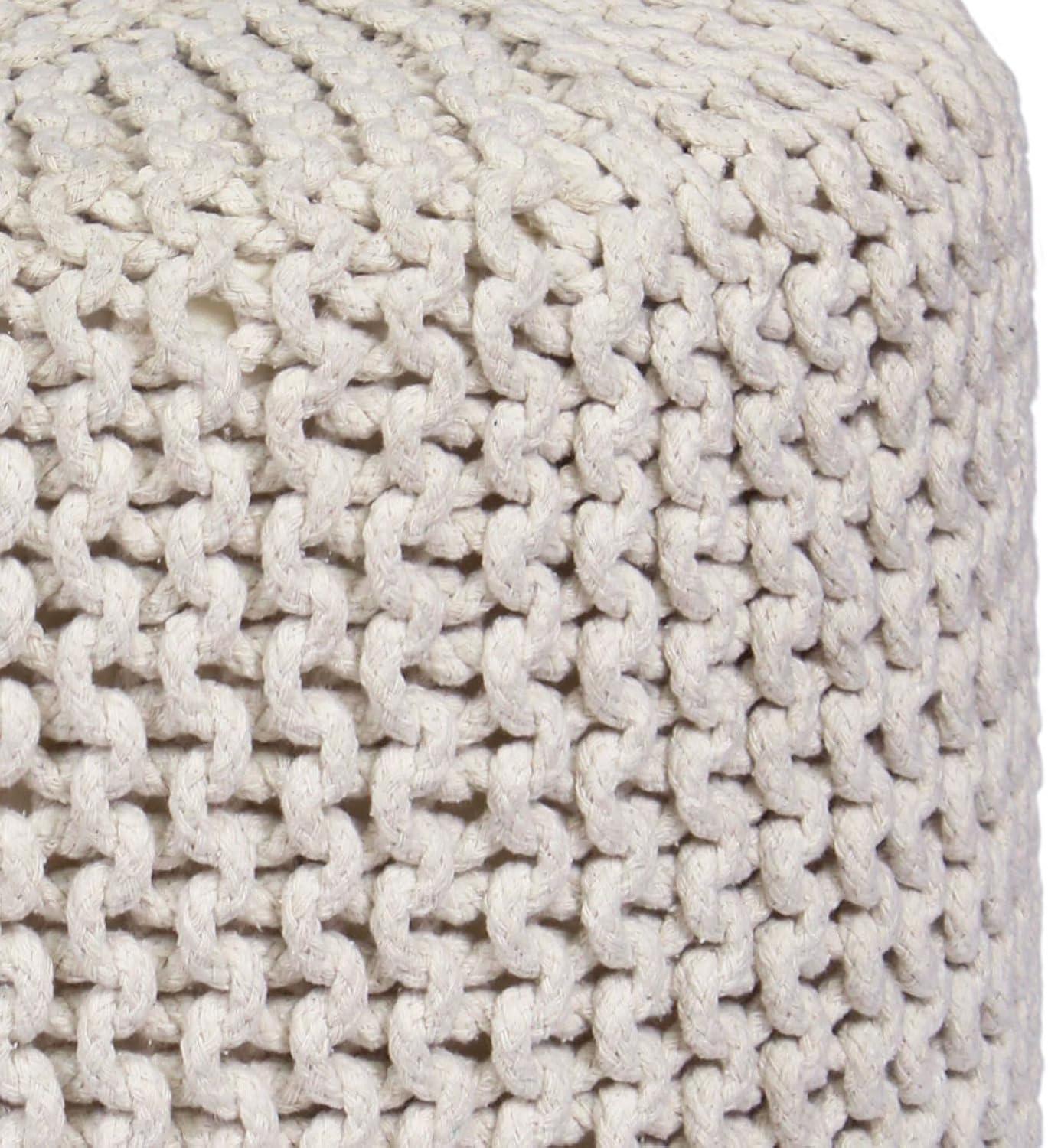 image:imageCOTTON CRAFT Round Pouf Hand Knitted Cotton Braid Cord Cable Dori Ottoman Foot Stool Floor Pouf Footrest Accent Seat Furniture Bean Bag Living Room Kids Nursery Dorm Dcor 20x14 Light BlueIvory Cylindrical