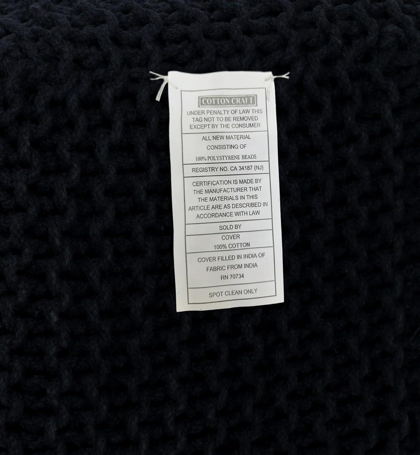 image:imageCOTTON CRAFT Round Pouf Hand Knitted Cotton Braid Cord Cable Dori Ottoman Foot Stool Floor Pouf Footrest Accent Seat Furniture Bean Bag Living Room Kids Nursery Dorm Dcor 20x14 Light BlueBlack Cube Large