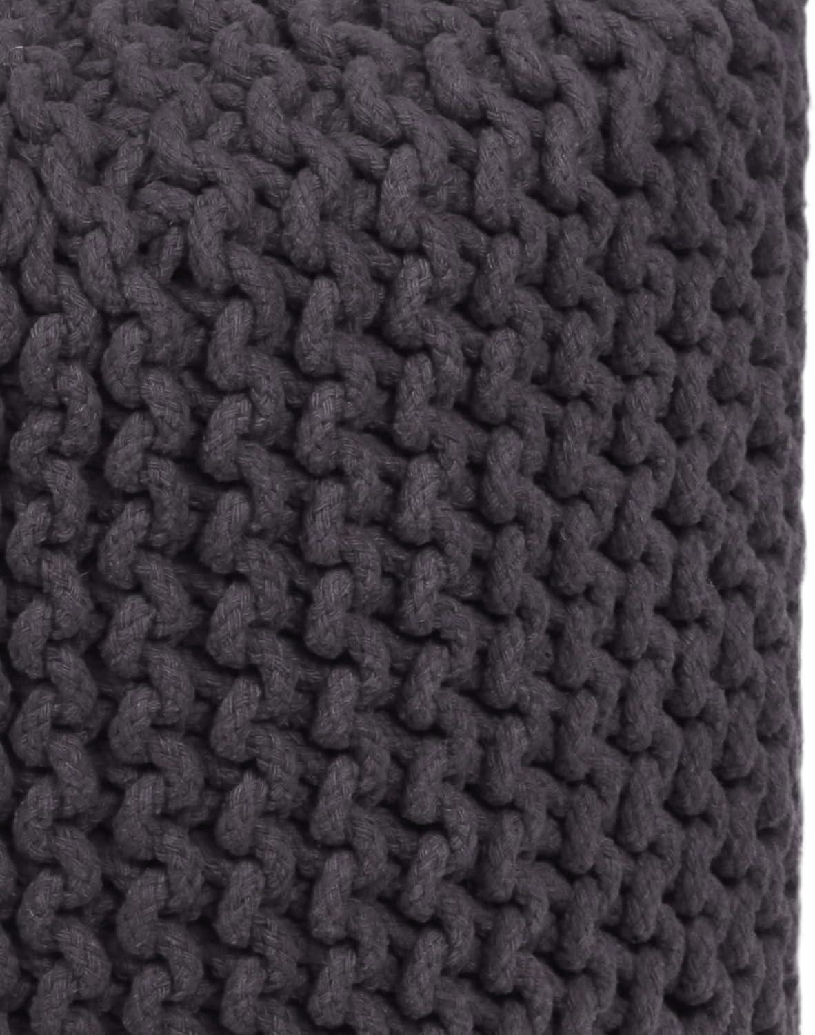 image:imageCOTTON CRAFT Round Pouf Hand Knitted Cotton Braid Cord Cable Dori Ottoman Foot Stool Floor Pouf Footrest Accent Seat Furniture Bean Bag Living Room Kids Nursery Dorm Dcor 20x14 Light BlueGrey Cylindrical
