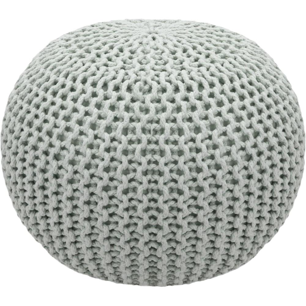 image:imageCOTTON CRAFT Round Pouf  Hand Knitted Cotton Braid Cord Cable Dori Ottoman  Foot Stool  Floor Pouf Footrest Accent Seat Furniture Bean Bag  Living Room Kids Nursery Dorm Dcor  20x14  Light BlueAsh Grey  Round