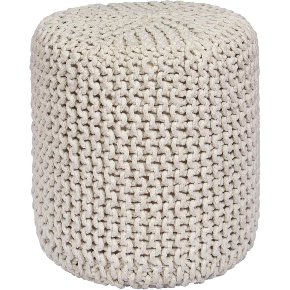 image:imageCOTTON CRAFT Round Pouf Hand Knitted Cotton Braid Cord Cable Dori Ottoman Foot Stool Floor Pouf Footrest Accent Seat Furniture Bean Bag Living Room Kids Nursery Dorm Dcor 20x14 Light BlueIvory Cylindrical