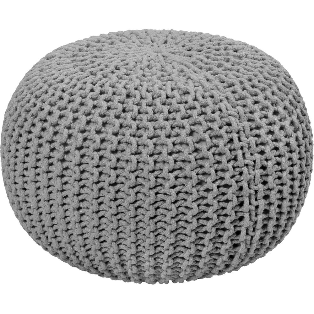 image:imageCOTTON CRAFT Round Pouf  Hand Knitted Cotton Braid Cord Cable Dori Ottoman  Foot Stool  Floor Pouf Footrest Accent Seat Furniture Bean Bag  Living Room Kids Nursery Dorm Dcor  20x14  Light BlueLight Grey  Round