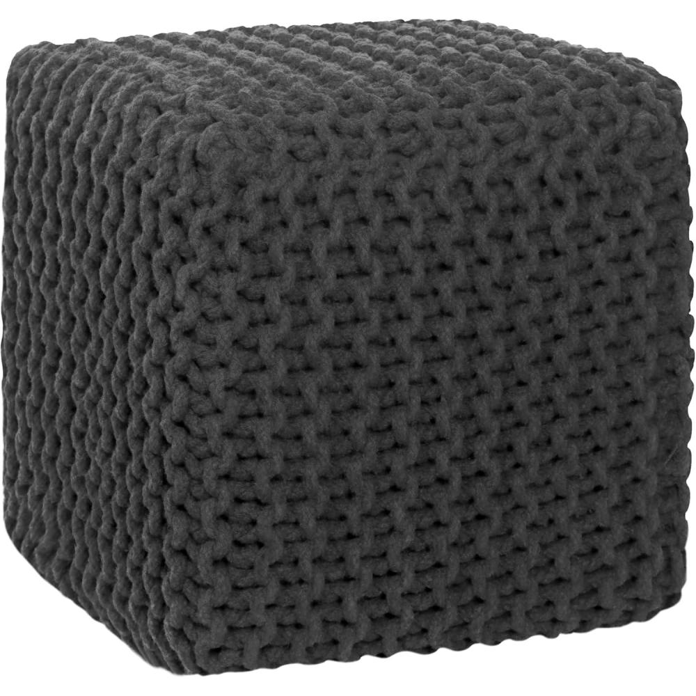 image:imageCOTTON CRAFT Round Pouf  Hand Knitted Cotton Braid Cord Cable Dori Ottoman  Foot Stool  Floor Pouf Footrest Accent Seat Furniture Bean Bag  Living Room Kids Nursery Dorm Dcor  20x14  Light BlueGrey  Cube Large
