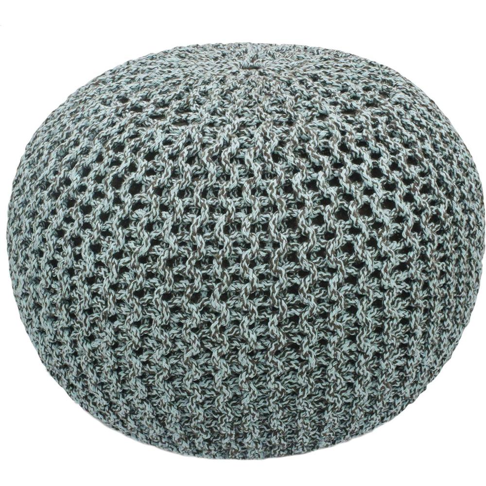 image:imageCOTTON CRAFT Round Pouf  Hand Knitted Cotton Braid Cord Cable Dori Ottoman  Foot Stool  Floor Pouf Footrest Accent Seat Furniture Bean Bag  Living Room Kids Nursery Dorm Dcor  20x14  Light BlueSpachocolate