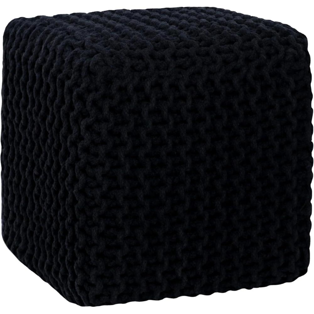 image:imageCOTTON CRAFT Round Pouf  Hand Knitted Cotton Braid Cord Cable Dori Ottoman  Foot Stool  Floor Pouf Footrest Accent Seat Furniture Bean Bag  Living Room Kids Nursery Dorm Dcor  20x14  Light BlueBlack  Cube Large
