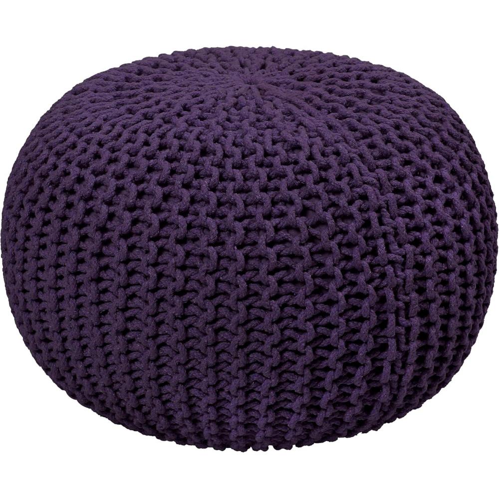 image:imageCOTTON CRAFT Round Pouf  Hand Knitted Cotton Braid Cord Cable Dori Ottoman  Foot Stool  Floor Pouf Footrest Accent Seat Furniture Bean Bag  Living Room Kids Nursery Dorm Dcor  20x14  Light BlueDeep Plum  Round