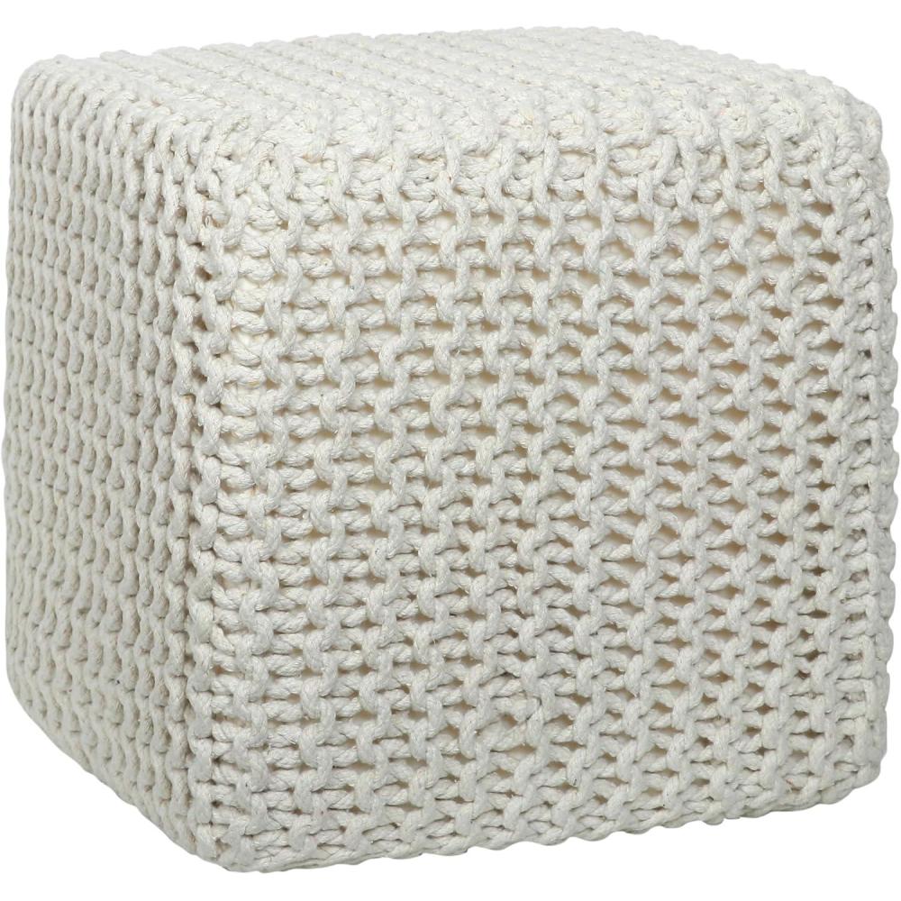 image:imageCOTTON CRAFT Round Pouf  Hand Knitted Cotton Braid Cord Cable Dori Ottoman  Foot Stool  Floor Pouf Footrest Accent Seat Furniture Bean Bag  Living Room Kids Nursery Dorm Dcor  20x14  Light BlueIvory  Cube Large