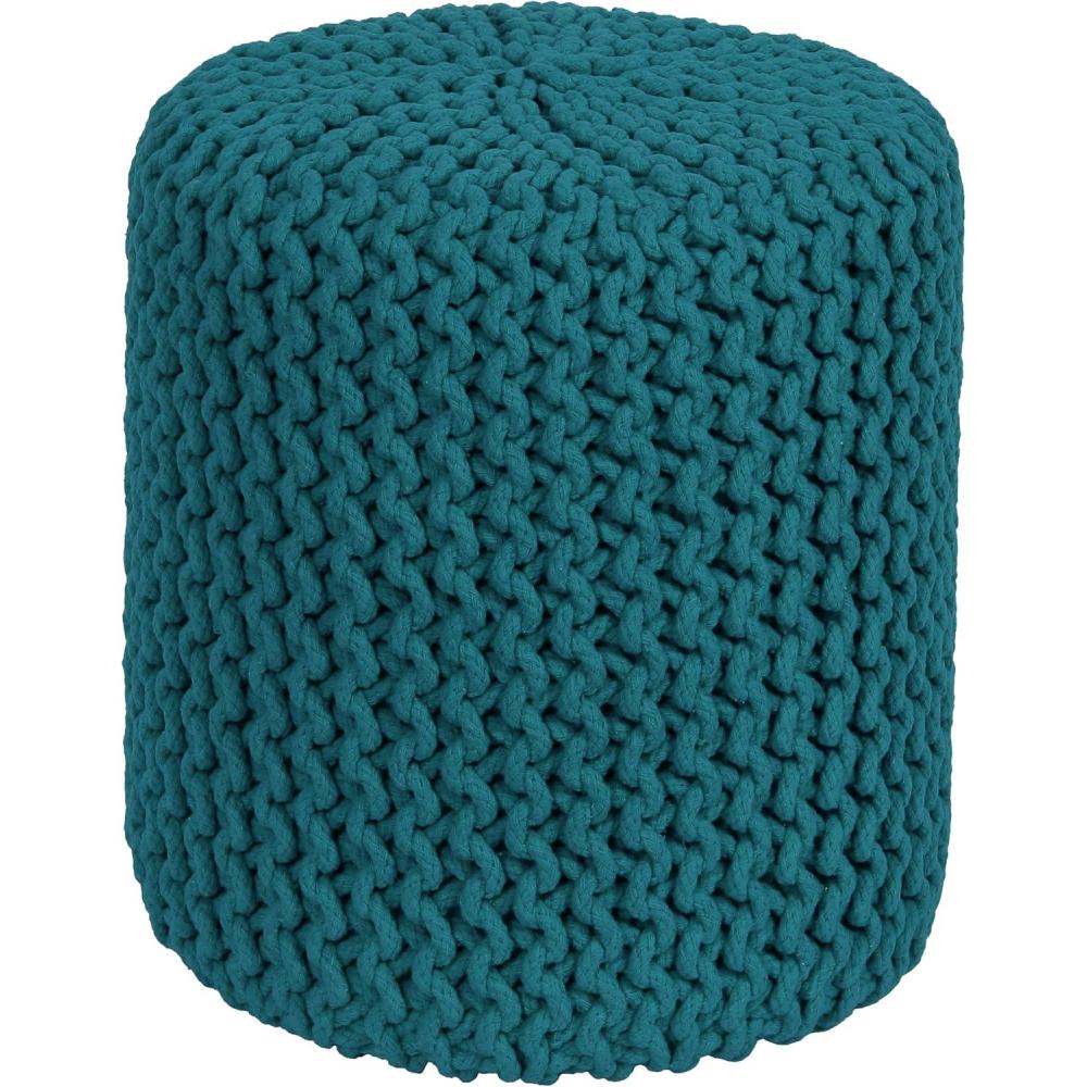 image:imageCOTTON CRAFT Round Pouf  Hand Knitted Cotton Braid Cord Cable Dori Ottoman  Foot Stool  Floor Pouf Footrest Accent Seat Furniture Bean Bag  Living Room Kids Nursery Dorm Dcor  20x14  Light BlueTeal  Cylindrical