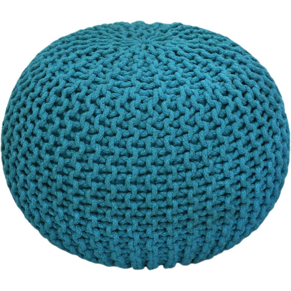 image:imageCOTTON CRAFT Round Pouf  Hand Knitted Cotton Braid Cord Cable Dori Ottoman  Foot Stool  Floor Pouf Footrest Accent Seat Furniture Bean Bag  Living Room Kids Nursery Dorm Dcor  20x14  Light BlueTeal  Round