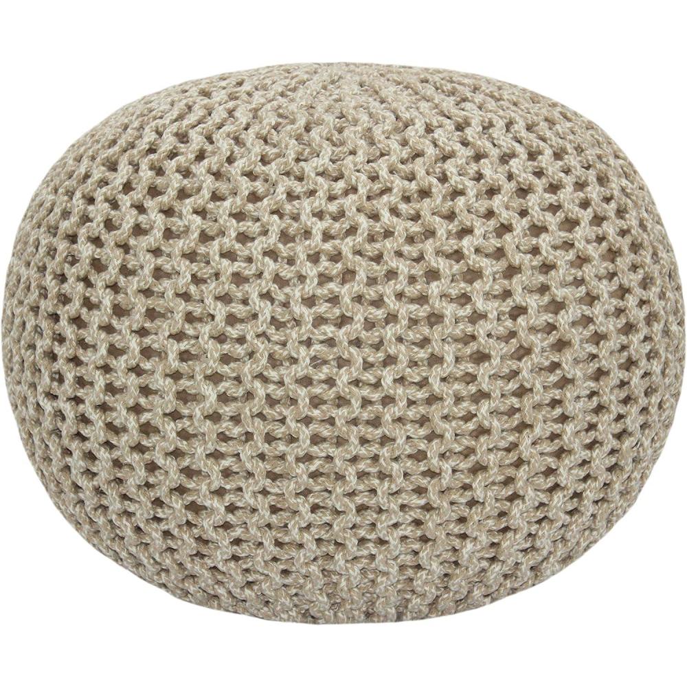 image:imageCOTTON CRAFT Round Pouf  Hand Knitted Cotton Braid Cord Cable Dori Ottoman  Foot Stool  Floor Pouf Footrest Accent Seat Furniture Bean Bag  Living Room Kids Nursery Dorm Dcor  20x14  Light BlueNatural  Round