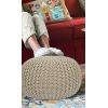 COTTON CRAFT Round Pouf – Hand Knitted Cotton Braid Cord Cable Dori Ottoman – Foot Stool – Floor Pouf Footrest Accent Seat Furniture Bean Bag – Living Room Kids Nursery Dorm Décor – 20×14 – Light Blue(Natural – Round)