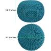 COTTON CRAFT Round Pouf – Hand Knitted Cotton Braid Cord Cable Dori Ottoman – Foot Stool – Floor Pouf Footrest Accent Seat Furniture Bean Bag – Living Room Kids Nursery Dorm Décor – 20×14 – Light Blue(Teal – Round)