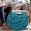 COTTON CRAFT Round Pouf – Hand Knitted Cotton Braid Cord Cable Dori Ottoman – Foot Stool – Floor Pouf Footrest Accent Seat Furniture Bean Bag – Living Room Kids Nursery Dorm Décor – 20×14 – Light Blue(Teal – Round)