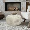 COTTON CRAFT Round Pouf – Hand Knitted Cotton Braid Cord Cable Dori Ottoman – Foot Stool – Floor Pouf Footrest Accent Seat Furniture Bean Bag – Living Room Kids Nursery Dorm Décor – 20×14 – Light Blue(Ivory – Round)