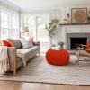 COTTON CRAFT Round Pouf – Hand Knitted Cotton Braid Cord Cable Dori Ottoman – Foot Stool – Floor Pouf Footrest Accent Seat Furniture Bean Bag – Living Room Kids Nursery Dorm Décor – 20×14 – Light Blue(Orange – Round)