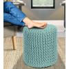 COTTON CRAFT Round Pouf – Hand Knitted Cotton Braid Cord Cable Dori Ottoman – Foot Stool – Floor Pouf Footrest Accent Seat Furniture Bean Bag – Living Room Kids Nursery Dorm Décor – 20×14 – Light Blue(Light Blue – Cylindrical)