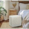 COTTON CRAFT Round Pouf – Hand Knitted Cotton Braid Cord Cable Dori Ottoman – Foot Stool – Floor Pouf Footrest Accent Seat Furniture Bean Bag – Living Room Kids Nursery Dorm Décor – 20×14 – Light Blue(Ivory – Cube Large)