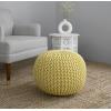 COTTON CRAFT Round Pouf – Hand Knitted Cotton Braid Cord Cable Dori Ottoman – Foot Stool – Floor Pouf Footrest Accent Seat Furniture Bean Bag – Living Room Kids Nursery Dorm Décor – 20×14 – Light Blue(Yellow – Round)