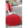 COTTON CRAFT Round Pouf – Hand Knitted Cotton Braid Cord Cable Dori Ottoman – Foot Stool – Floor Pouf Footrest Accent Seat Furniture Bean Bag – Living Room Kids Nursery Dorm Décor – 20×14 – Light Blue(Red – Round)