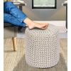 COTTON CRAFT Round Pouf – Hand Knitted Cotton Braid Cord Cable Dori Ottoman – Foot Stool – Floor Pouf Footrest Accent Seat Furniture Bean Bag – Living Room Kids Nursery Dorm Décor – 20×14 – Light Blue(Ivory – Cylindrical)
