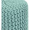 COTTON CRAFT Round Pouf – Hand Knitted Cotton Braid Cord Cable Dori Ottoman – Foot Stool – Floor Pouf Footrest Accent Seat Furniture Bean Bag – Living Room Kids Nursery Dorm Décor – 20×14 – Light Blue(Light Blue – Cylindrical)