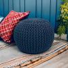 COTTON CRAFT Round Pouf – Hand Knitted Cotton Braid Cord Cable Dori Ottoman – Foot Stool – Floor Pouf Footrest Accent Seat Furniture Bean Bag – Living Room Kids Nursery Dorm Décor – 20×14 – Light Blue(Blue – Round)