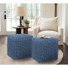 COTTON CRAFT Round Pouf – Hand Knitted Cotton Braid Cord Cable Dori Ottoman – Foot Stool – Floor Pouf Footrest Accent Seat Furniture Bean Bag – Living Room Kids Nursery Dorm Décor – 20×14 – Light Blue(Blue – Cube Large)