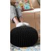 COTTON CRAFT Round Pouf – Hand Knitted Cotton Braid Cord Cable Dori Ottoman – Foot Stool – Floor Pouf Footrest Accent Seat Furniture Bean Bag – Living Room Kids Nursery Dorm Décor – 20×14 – Light Blue(Black – Round)