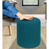 COTTON CRAFT Round Pouf – Hand Knitted Cotton Braid Cord Cable Dori Ottoman – Foot Stool – Floor Pouf Footrest Accent Seat Furniture Bean Bag – Living Room Kids Nursery Dorm Décor – 20×14 – Light Blue(Teal – Cylindrical)