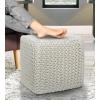 COTTON CRAFT Round Pouf – Hand Knitted Cotton Braid Cord Cable Dori Ottoman – Foot Stool – Floor Pouf Footrest Accent Seat Furniture Bean Bag – Living Room Kids Nursery Dorm Décor – 20×14 – Light Blue(Ivory – Cube Large)
