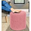 COTTON CRAFT Round Pouf – Hand Knitted Cotton Braid Cord Cable Dori Ottoman – Foot Stool – Floor Pouf Footrest Accent Seat Furniture Bean Bag – Living Room Kids Nursery Dorm Décor – 20×14 – Light Blue(Pink – Cylindrical)