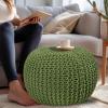 COTTON CRAFT Round Pouf – Hand Knitted Cotton Braid Cord Cable Dori Ottoman – Foot Stool – Floor Pouf Footrest Accent Seat Furniture Bean Bag – Living Room Kids Nursery Dorm Décor – 20×14 – Light Blue(Sage – Round)