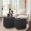 COTTON CRAFT Round Pouf – Hand Knitted Cotton Braid Cord Cable Dori Ottoman – Foot Stool – Floor Pouf Footrest Accent Seat Furniture Bean Bag – Living Room Kids Nursery Dorm Décor – 20×14 – Light Blue(Grey – Cube Large)