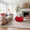 COTTON CRAFT Round Pouf – Hand Knitted Cotton Braid Cord Cable Dori Ottoman – Foot Stool – Floor Pouf Footrest Accent Seat Furniture Bean Bag – Living Room Kids Nursery Dorm Décor – 20×14 – Light Blue(Red – Round)