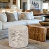 COTTON CRAFT Round Pouf – Hand Knitted Cotton Braid Cord Cable Dori Ottoman – Foot Stool – Floor Pouf Footrest Accent Seat Furniture Bean Bag – Living Room Kids Nursery Dorm Décor – 20×14 – Light Blue(Ivory – Cylindrical)