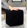 COTTON CRAFT Round Pouf – Hand Knitted Cotton Braid Cord Cable Dori Ottoman – Foot Stool – Floor Pouf Footrest Accent Seat Furniture Bean Bag – Living Room Kids Nursery Dorm Décor – 20×14 – Light Blue(Black – Cube Large)