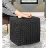 COTTON CRAFT Round Pouf – Hand Knitted Cotton Braid Cord Cable Dori Ottoman – Foot Stool – Floor Pouf Footrest Accent Seat Furniture Bean Bag – Living Room Kids Nursery Dorm Décor – 20×14 – Light Blue(Grey – Cube Large)