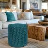 COTTON CRAFT Round Pouf – Hand Knitted Cotton Braid Cord Cable Dori Ottoman – Foot Stool – Floor Pouf Footrest Accent Seat Furniture Bean Bag – Living Room Kids Nursery Dorm Décor – 20×14 – Light Blue(Teal – Cylindrical)