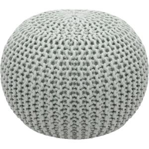 COTTON CRAFT Round Pouf – Hand Knitted Cotton Braid Cord Cable Dori Ottoman – Foot Stool – Floor Pouf Footrest Accent Seat Furniture Bean Bag – Living Room Kids Nursery Dorm Décor – 20×14 – Light Blue(Ash Grey – Round)