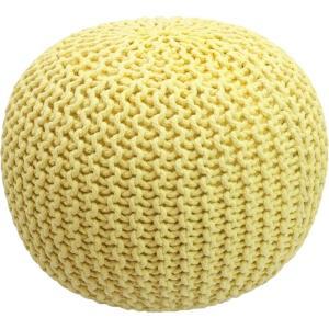 COTTON CRAFT Round Pouf – Hand Knitted Cotton Braid Cord Cable Dori Ottoman – Foot Stool – Floor Pouf Footrest Accent Seat Furniture Bean Bag – Living Room Kids Nursery Dorm Décor – 20×14 – Light Blue(Yellow – Round)